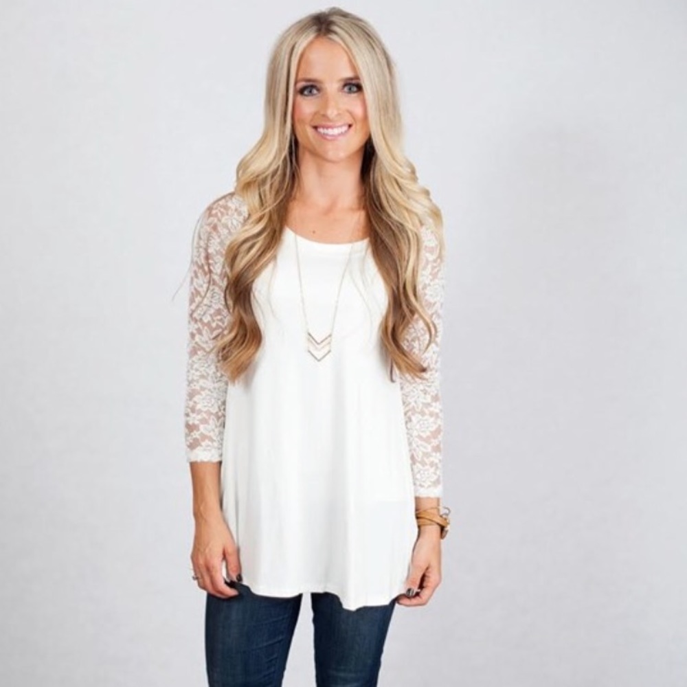 Lace arm cream tunic